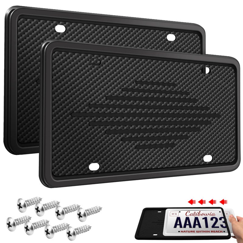 Intermerge License Plate Frames, 2 Pack, Universal US Car Black TPU Bracket Holder. Rust-Proof, Rattle-Proof, Weather-Proof with Drainage Holes Car Accessories - Image 1